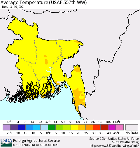 Bangladesh Average Temperature (USAF 557th WW) Thematic Map For 12/13/2021 - 12/19/2021