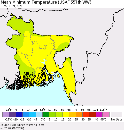 Bangladesh Mean Minimum Temperature (USAF 557th WW) Thematic Map For 12/18/2023 - 12/24/2023