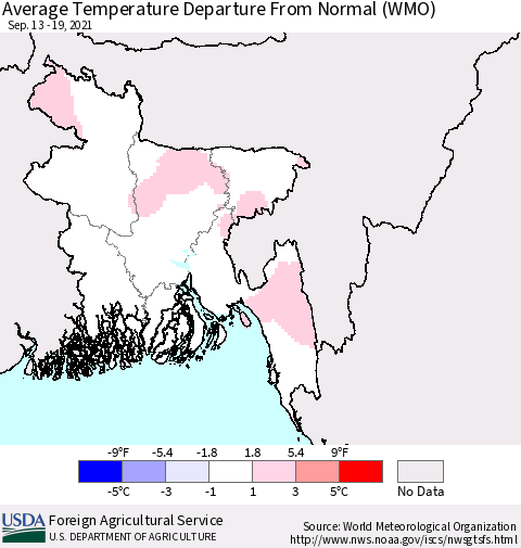 Bangladesh Average Temperature Departure from Normal (WMO) Thematic Map For 9/13/2021 - 9/19/2021