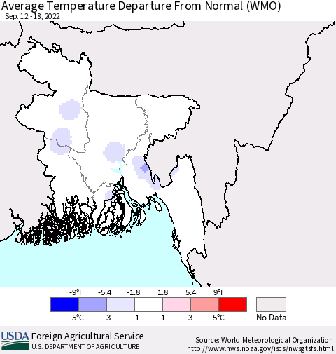 Bangladesh Average Temperature Departure from Normal (WMO) Thematic Map For 9/12/2022 - 9/18/2022