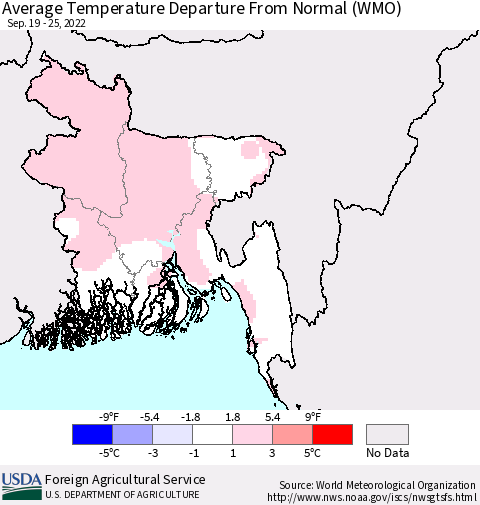 Bangladesh Average Temperature Departure from Normal (WMO) Thematic Map For 9/19/2022 - 9/25/2022