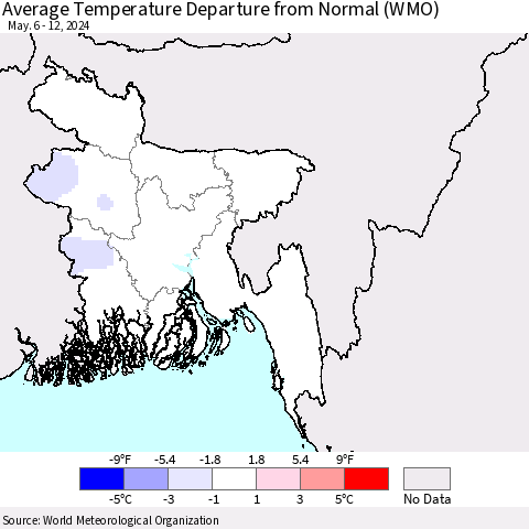 Bangladesh Average Temperature Departure from Normal (WMO) Thematic Map For 5/6/2024 - 5/12/2024