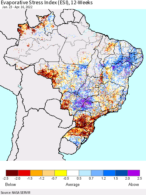 Brazil Evaporative Stress Index (ESI), 12-Weeks Thematic Map For 4/11/2022 - 4/17/2022