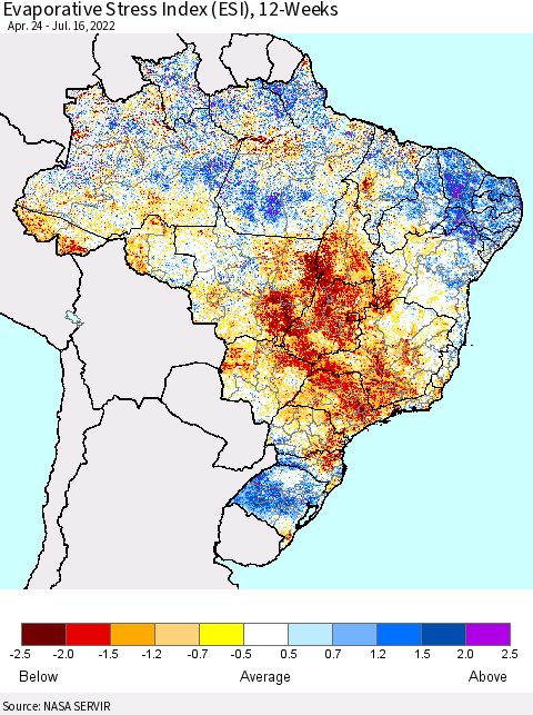 Brazil Evaporative Stress Index (ESI), 12-Weeks Thematic Map For 7/11/2022 - 7/17/2022