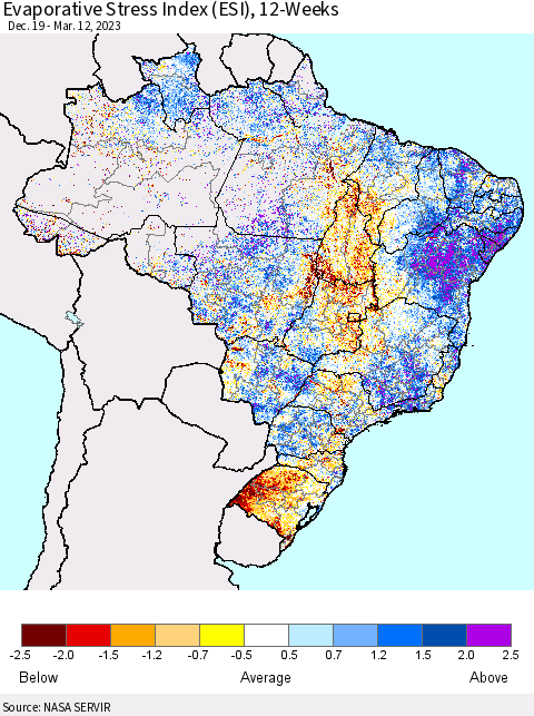 Brazil Evaporative Stress Index (ESI), 12-Weeks Thematic Map For 3/6/2023 - 3/12/2023
