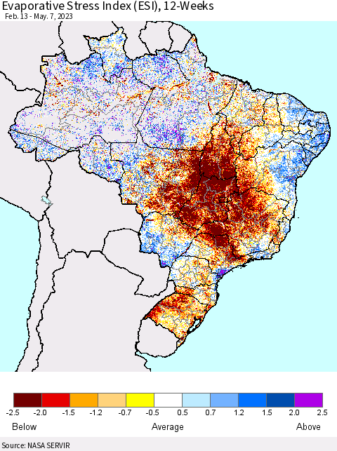 Brazil Evaporative Stress Index (ESI), 12-Weeks Thematic Map For 5/1/2023 - 5/7/2023