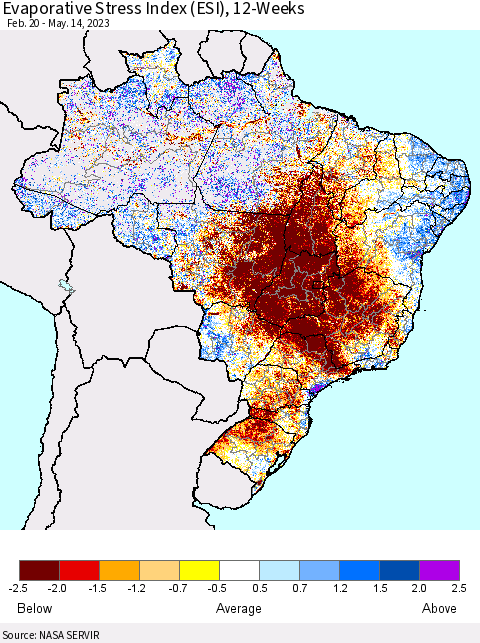 Brazil Evaporative Stress Index (ESI), 12-Weeks Thematic Map For 5/8/2023 - 5/14/2023