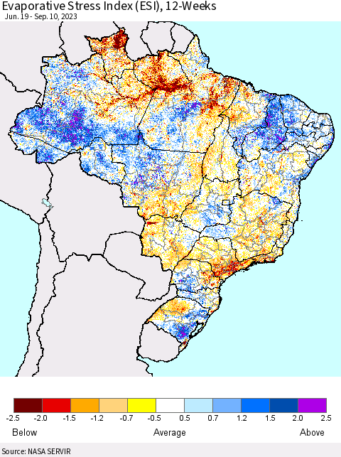 Brazil Evaporative Stress Index (ESI), 12-Weeks Thematic Map For 9/4/2023 - 9/10/2023