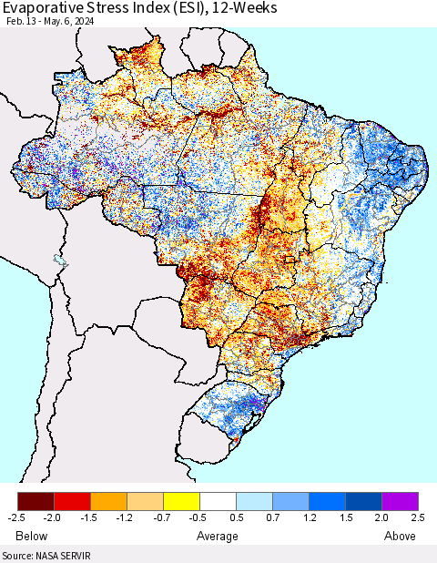 Brazil Evaporative Stress Index (ESI), 12-Weeks Thematic Map For 5/6/2024 - 5/12/2024