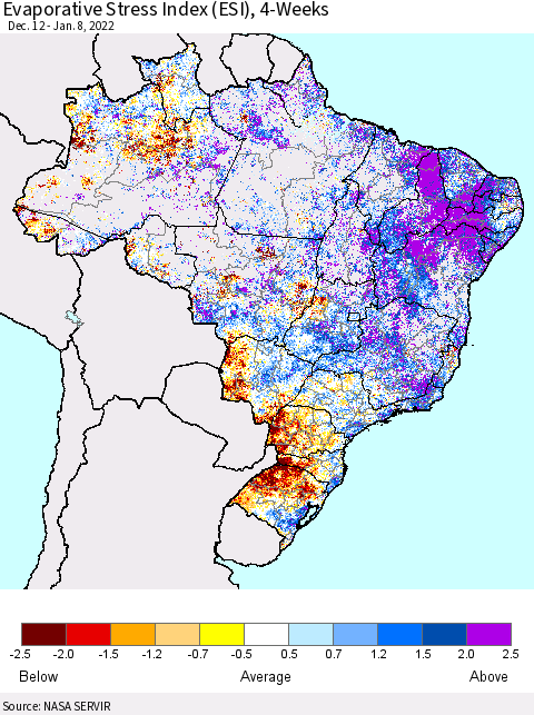Brazil Evaporative Stress Index (ESI), 4-Weeks Thematic Map For 1/3/2022 - 1/9/2022