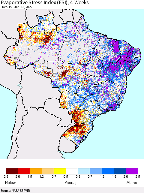 Brazil Evaporative Stress Index (ESI), 4-Weeks Thematic Map For 1/10/2022 - 1/16/2022