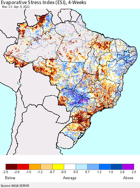 Brazil Evaporative Stress Index (ESI), 4-Weeks Thematic Map For 4/4/2022 - 4/10/2022