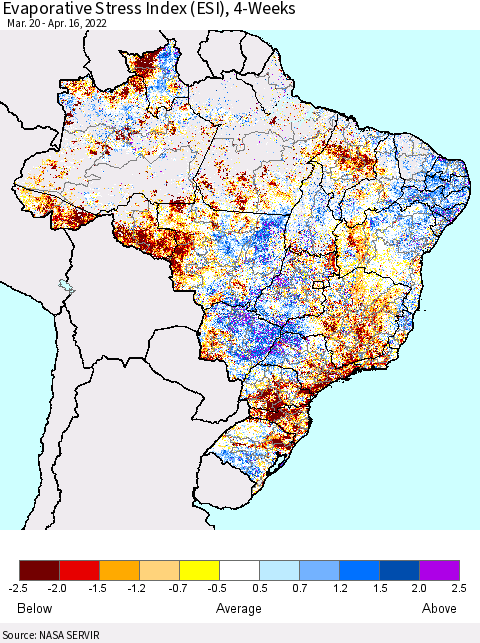 Brazil Evaporative Stress Index (ESI), 4-Weeks Thematic Map For 4/11/2022 - 4/17/2022