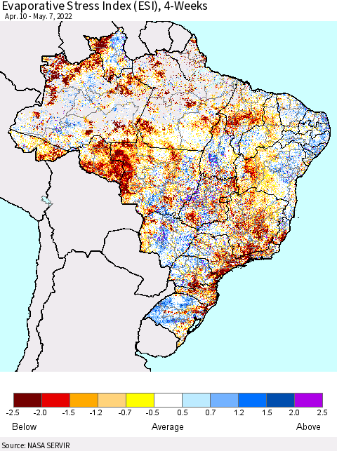 Brazil Evaporative Stress Index (ESI), 4-Weeks Thematic Map For 5/2/2022 - 5/8/2022