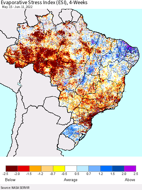 Brazil Evaporative Stress Index (ESI), 4-Weeks Thematic Map For 6/6/2022 - 6/12/2022