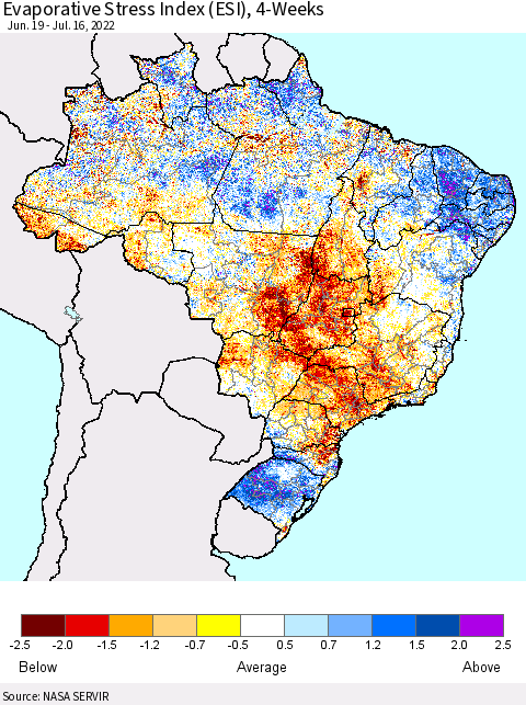 Brazil Evaporative Stress Index (ESI), 4-Weeks Thematic Map For 7/11/2022 - 7/17/2022