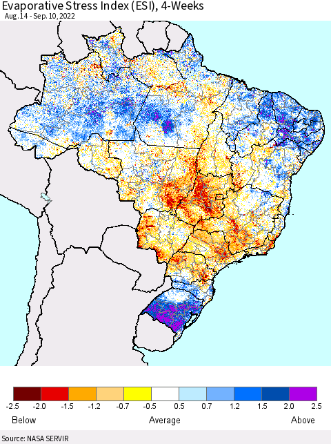 Brazil Evaporative Stress Index (ESI), 4-Weeks Thematic Map For 9/5/2022 - 9/11/2022