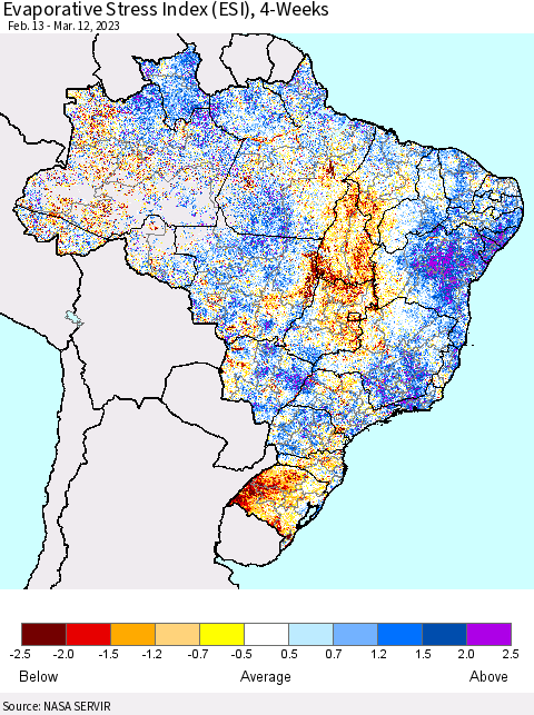 Brazil Evaporative Stress Index (ESI), 4-Weeks Thematic Map For 3/6/2023 - 3/12/2023
