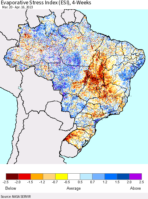 Brazil Evaporative Stress Index (ESI), 4-Weeks Thematic Map For 4/10/2023 - 4/16/2023