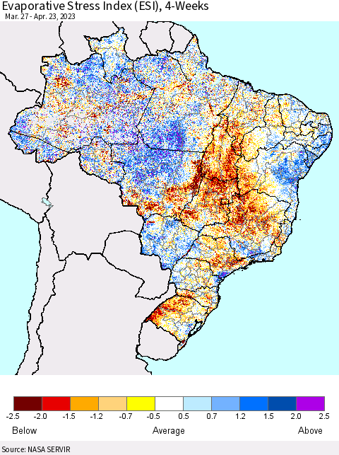 Brazil Evaporative Stress Index (ESI), 4-Weeks Thematic Map For 4/17/2023 - 4/23/2023
