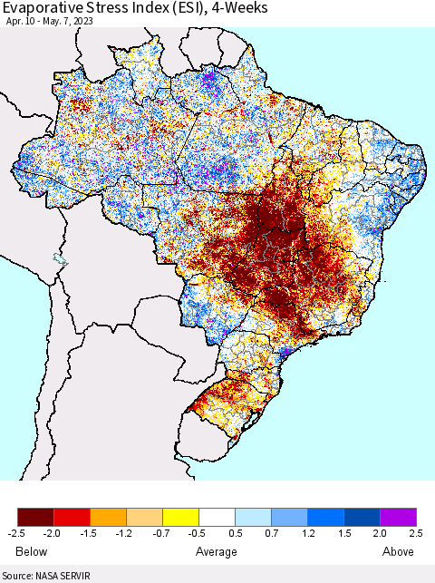 Brazil Evaporative Stress Index (ESI), 4-Weeks Thematic Map For 5/1/2023 - 5/7/2023