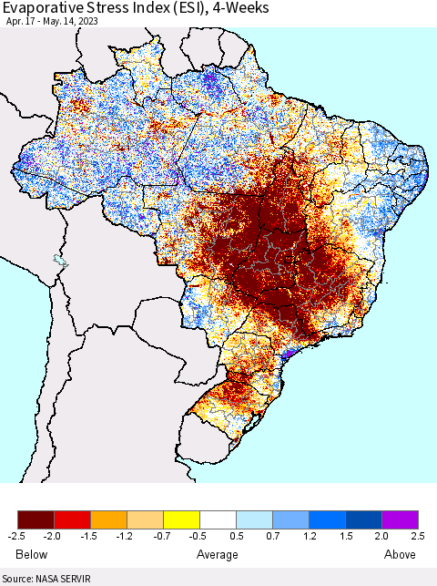 Brazil Evaporative Stress Index (ESI), 4-Weeks Thematic Map For 5/8/2023 - 5/14/2023