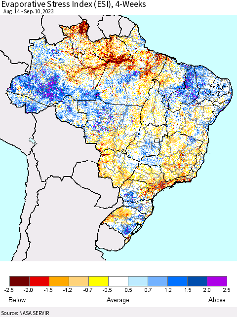 Brazil Evaporative Stress Index (ESI), 4-Weeks Thematic Map For 9/4/2023 - 9/10/2023