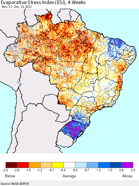 Brazil Evaporative Stress Index (ESI), 4-Weeks Thematic Map For 12/4/2023 - 12/10/2023