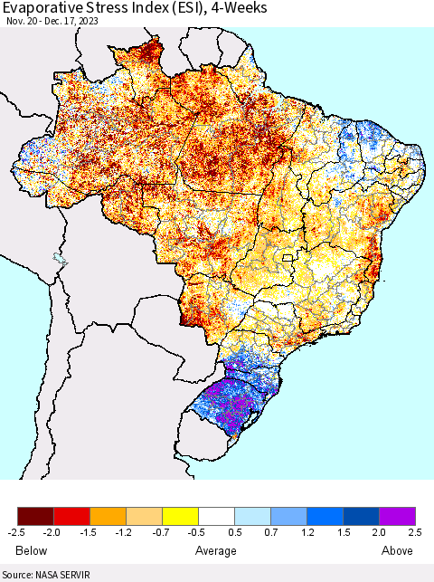 Brazil Evaporative Stress Index (ESI), 4-Weeks Thematic Map For 12/11/2023 - 12/17/2023