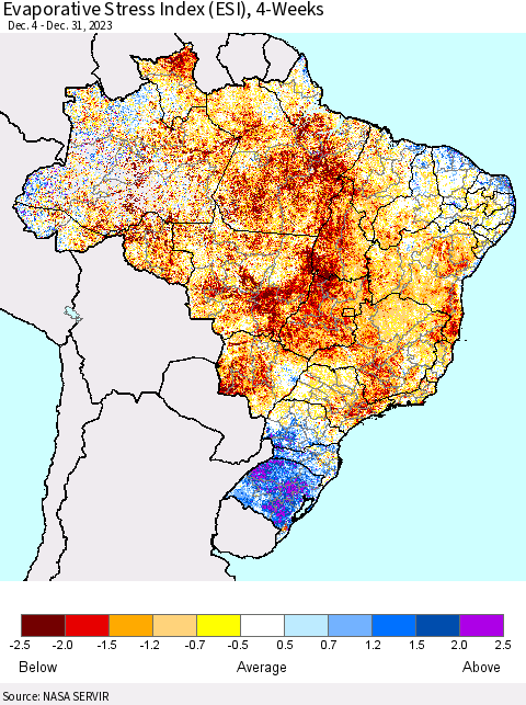 Brazil Evaporative Stress Index (ESI), 4-Weeks Thematic Map For 12/25/2023 - 12/31/2023