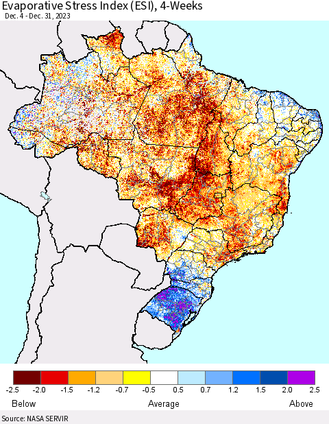 Brazil Evaporative Stress Index (ESI), 4-Weeks Thematic Map For 1/1/2024 - 1/7/2024