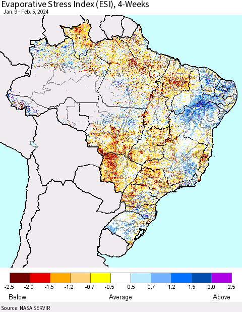 Brazil Evaporative Stress Index (ESI), 4-Weeks Thematic Map For 2/5/2024 - 2/11/2024