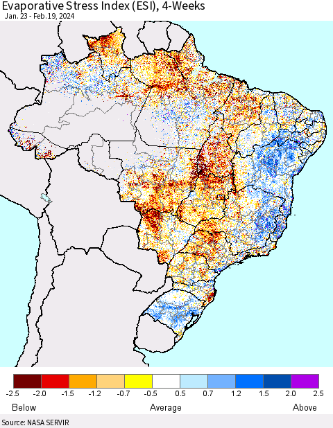 Brazil Evaporative Stress Index (ESI), 4-Weeks Thematic Map For 2/19/2024 - 2/25/2024
