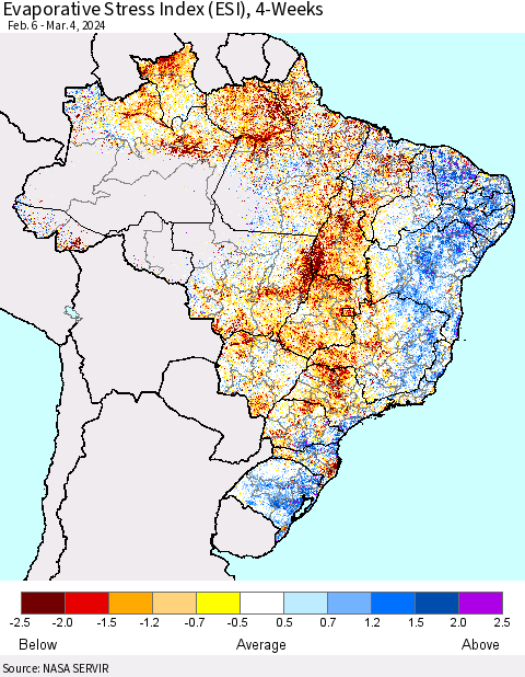 Brazil Evaporative Stress Index (ESI), 4-Weeks Thematic Map For 3/4/2024 - 3/10/2024