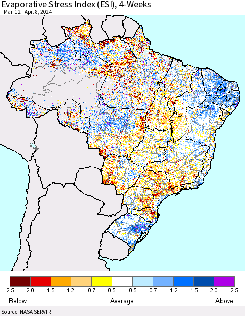 Brazil Evaporative Stress Index (ESI), 4-Weeks Thematic Map For 4/8/2024 - 4/14/2024
