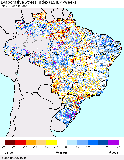 Brazil Evaporative Stress Index (ESI), 4-Weeks Thematic Map For 4/15/2024 - 4/21/2024