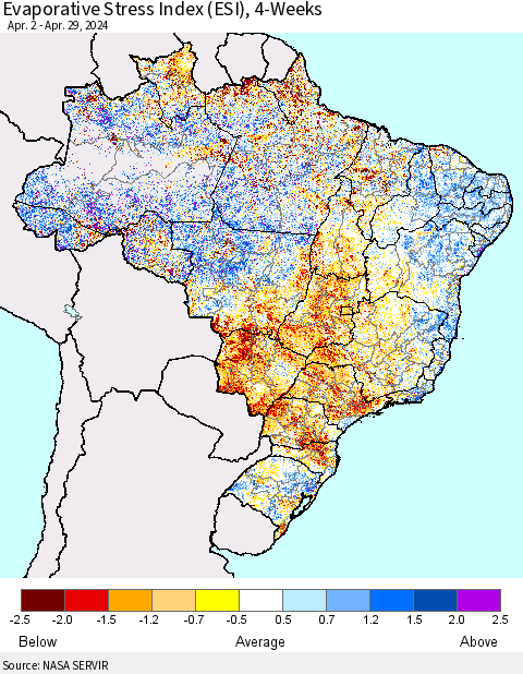 Brazil Evaporative Stress Index (ESI), 4-Weeks Thematic Map For 4/29/2024 - 5/5/2024
