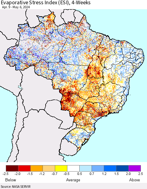 Brazil Evaporative Stress Index (ESI), 4-Weeks Thematic Map For 5/6/2024 - 5/12/2024