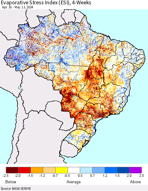Brazil Evaporative Stress Index (ESI), 4-Weeks Thematic Map For 5/13/2024 - 5/19/2024