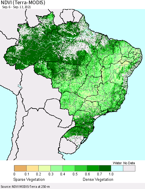 Brazil NDVI (Terra-MODIS) Thematic Map For 9/6/2021 - 9/13/2021