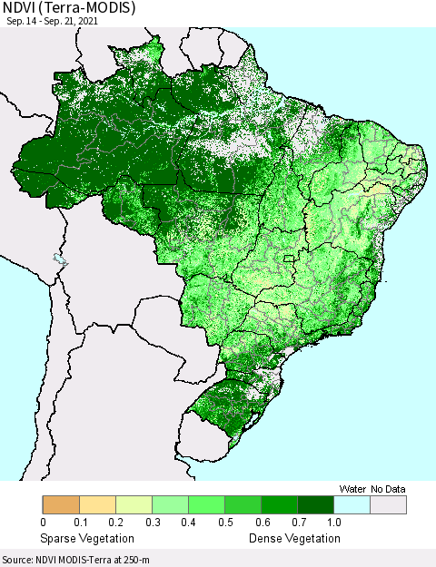 Brazil NDVI (Terra-MODIS) Thematic Map For 9/14/2021 - 9/21/2021