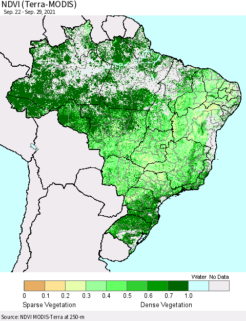 Brazil NDVI (Terra-MODIS) Thematic Map For 9/22/2021 - 9/29/2021