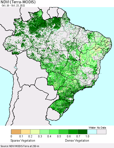Brazil NDVI (Terra-MODIS) Thematic Map For 10/16/2021 - 10/23/2021