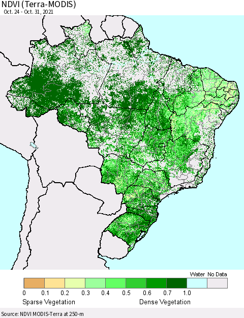 Brazil NDVI (Terra-MODIS) Thematic Map For 10/24/2021 - 10/31/2021