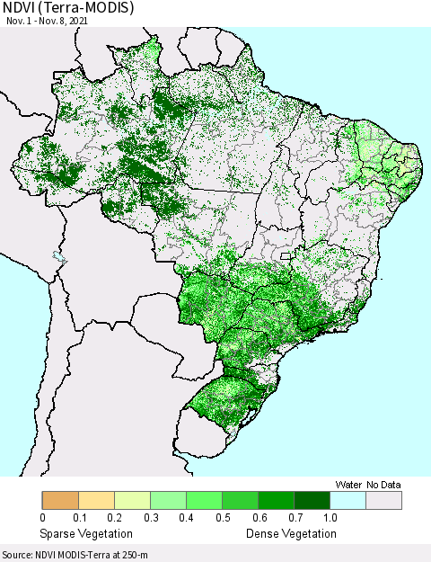 Brazil NDVI (Terra-MODIS) Thematic Map For 11/1/2021 - 11/8/2021