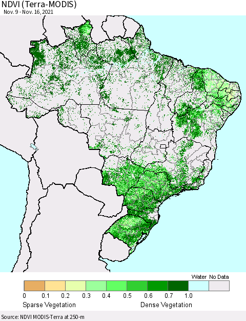 Brazil NDVI (Terra-MODIS) Thematic Map For 11/9/2021 - 11/16/2021
