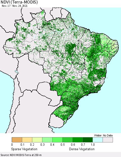 Brazil NDVI (Terra-MODIS) Thematic Map For 11/17/2021 - 11/24/2021