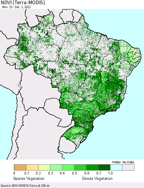 Brazil NDVI (Terra-MODIS) Thematic Map For 11/25/2021 - 12/2/2021