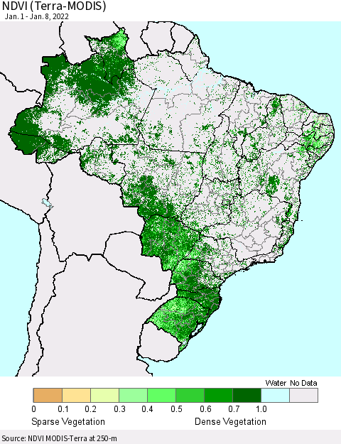 Brazil NDVI (Terra-MODIS) Thematic Map For 1/1/2022 - 1/8/2022