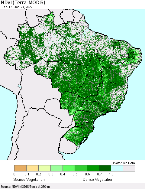 Brazil NDVI (Terra-MODIS) Thematic Map For 1/17/2022 - 1/24/2022